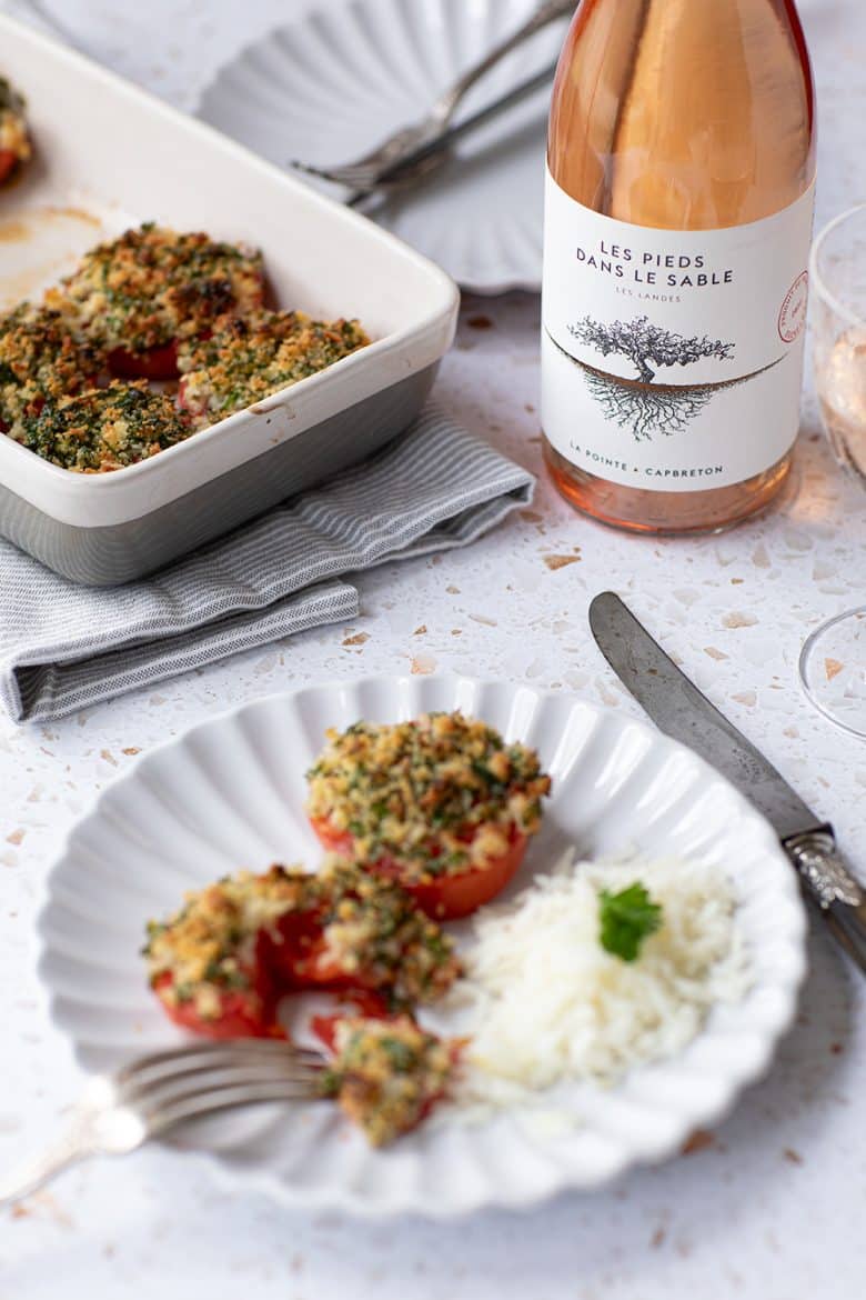 Vin rosé du Domaine de la Pointe, Les Pieds dans le Sable, accord met vin avec les tomates à la Provençale